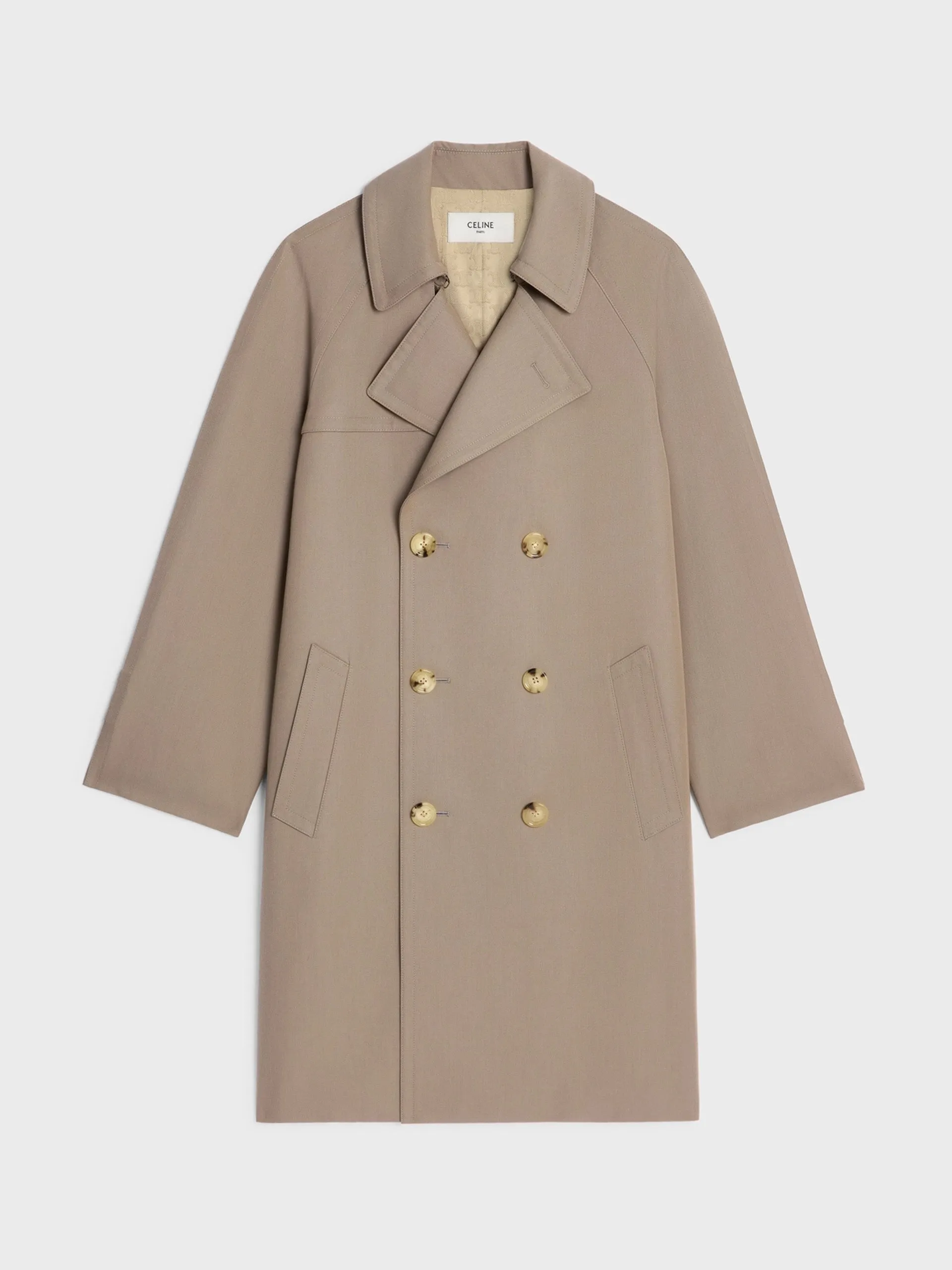 Trench coat in wool gabardine and cotton